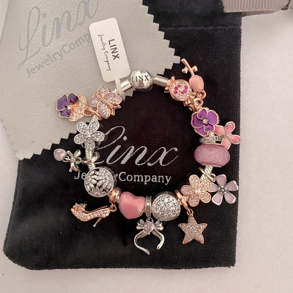 Linx Snake Chain Bracelet with Pink Purple Rose Gold and Silver Themed Charms